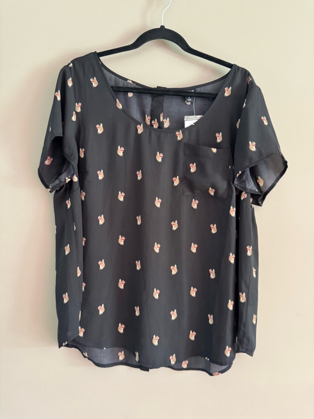 NEW NWT - Black Short-Sleeve Squirrel Print Top